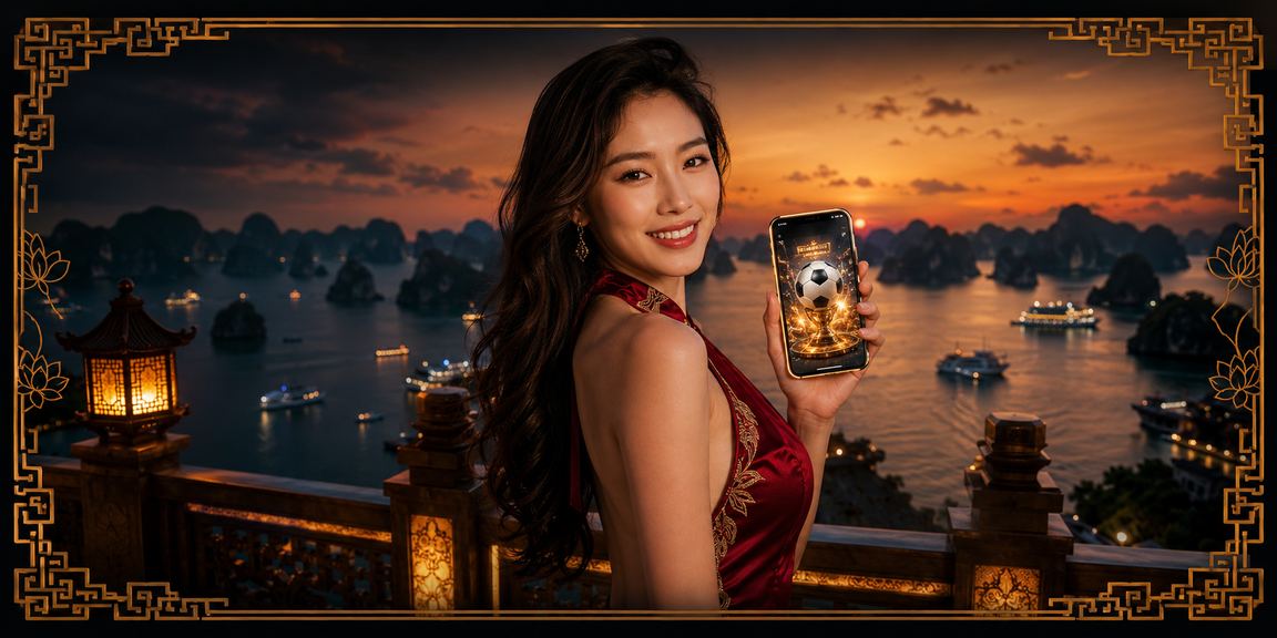 Người dùng đặt cược bóng đá trên bãi biển Hạ Long với khung cảnh vịnh huyền ảo