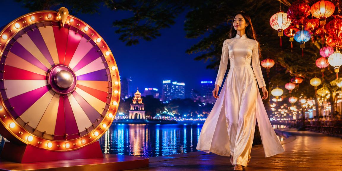 Người phụ nữ Hà Nội mặc áo dài tham gia lucky draw và các hoạt động giải trí trực tuyến