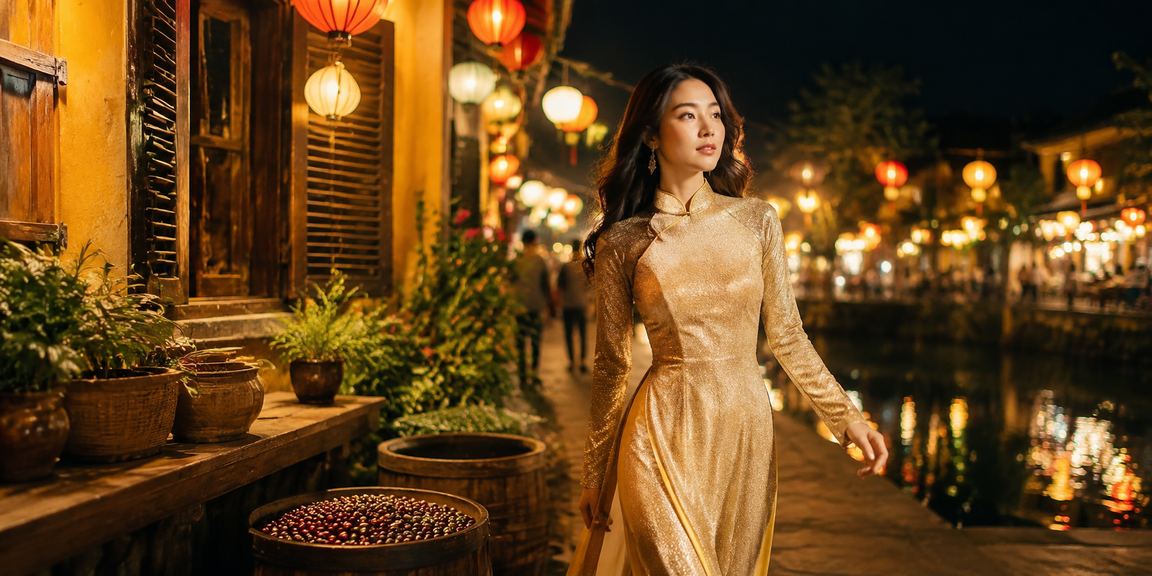 Người chơi Hội An mặc áo dài tham gia baccarat trực tuyến trong không gian văn hóa truyền thống
